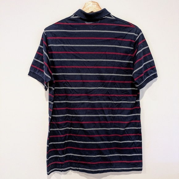 Vintage 80s LL Bean Striped Polo Short Sleeve Shirt Made in USA Size L Navy Blue - Picture 2 of 4